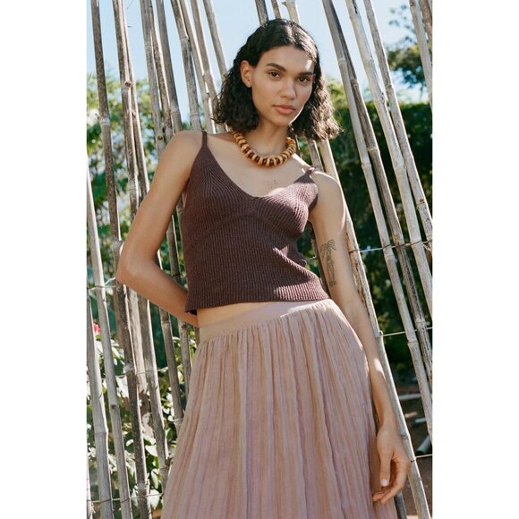 Zara Wrinkle Effect Elastic Waist Pale Pink Lined Midi Skirt - Picture 2 of 9